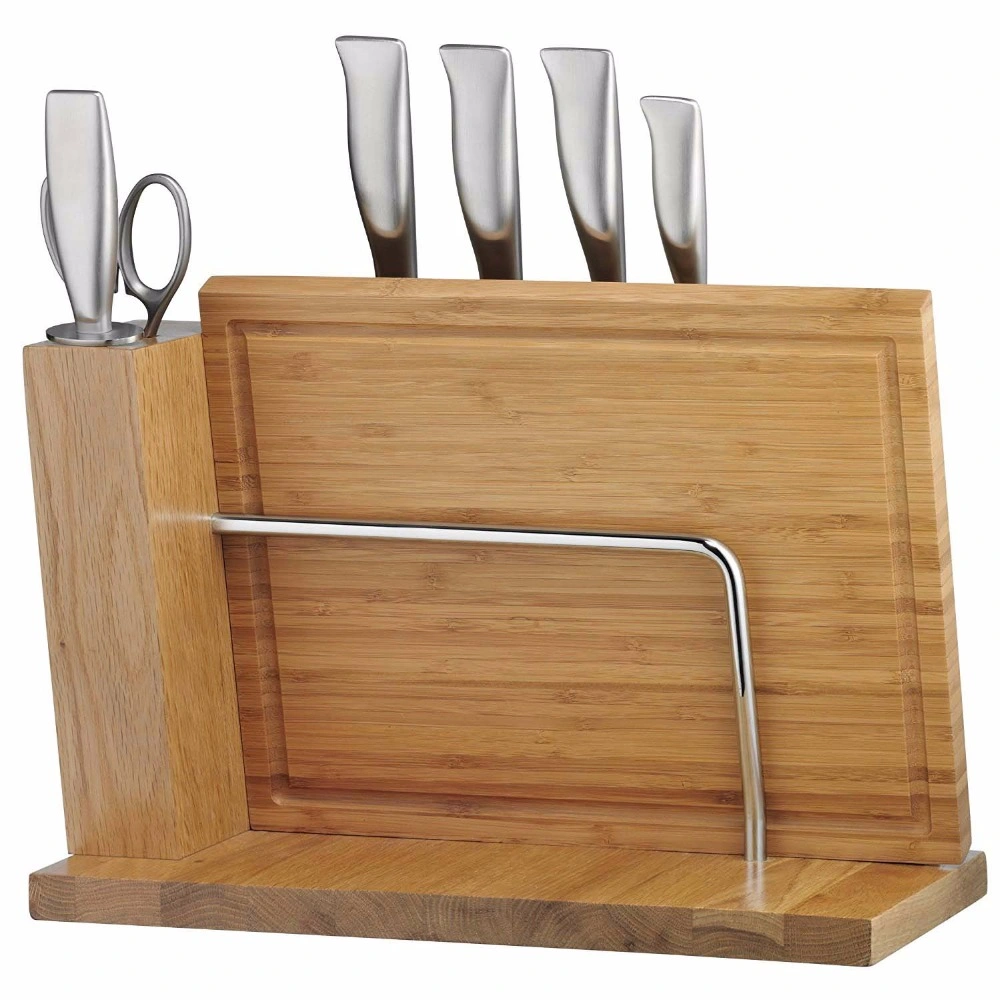 Bamboo Magnetic Knife Block Storage Holder with Bamboo Cutting Board