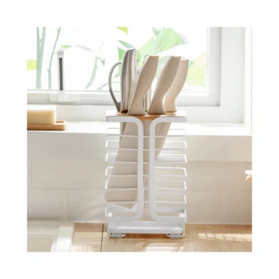 Soporte de bloque Soporte magnético Cocina de bambú Personalizado con afilador Tabla de cortar Esterilizador UV Almacenamiento de cuchillos de acero inoxidable